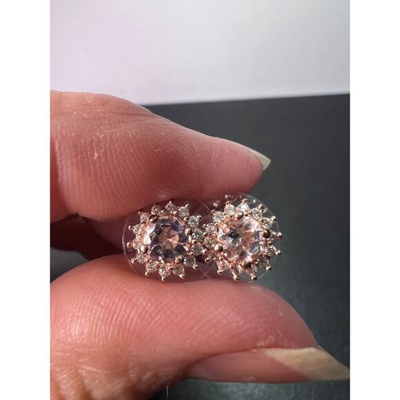 morganite and white topaz halo stud earrings in rose gold over sterling - Picture 1 of 11